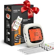 [Nutrichef] Bluetooth Meat Thermometer for Grilling and Smoking with 4 Wireless Meat Probes, 4 Channels with LCD Display