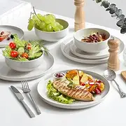 Melamine Dinnerware Sets, 12 Pcs Plates and Bowls Set, Camel Melamine Dishes Set for 4, Unbreakable, Lightweight, Dishwasher Safe, BPA Free,Great for Indoor Use,Camping, BBQ,RV, Party (White)