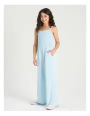 [Tilii] Shirred Crinkle Knit Jumpsuit in Light Blue
