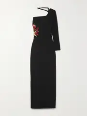 [Clio Peppiatt] Clio Peppiatt - Starfish One-sleeve Embellished Stretch-crepe Gown - Black - small small Black