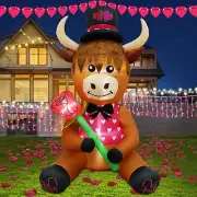 Romantic 5FT Valentine's Day Inflatable Cow with Bright LED Lights & Accessories