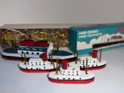Vintage Birthday Cruise Ship Tug Boats Candle Holder Set Wood Candle Toppers