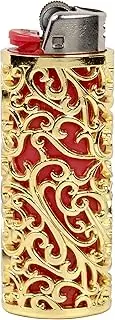 HUMWE Vintage Metal Lighter Case Sleeve Cover Holder with Hollow Pattern Design for BIC Full Size Lighter Type J6 (Gold)