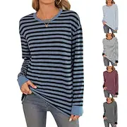 Women's Blouse Striped Modern Casual Long Sleeve Crew Neck Regular Tops Daily Going out Print Wine Royal Blue Light Grey Dark Gray Light Blue Summer