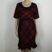 Nina Leonard Red & Black Ruffled Sweater Dress