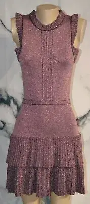 PARKER NEW NWT Sparkly Dragonfruit JoJo Knit Dress Medium Ruffle Skirt and Trim