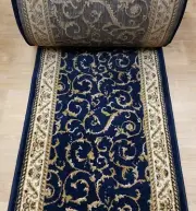 Navy Blue Scroll Hall and Stair Runner - 26" Wide Carpet Rug Runner by Rug Depot