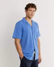 [Jag] Jag Men's Francis Knitted Cotton Shirt In Denim Blue Size Xl XL Blue