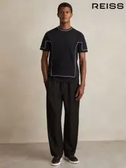 Reiss Navy Baer Cotton Piped-Trim T-Shirt (AR6493) | $120