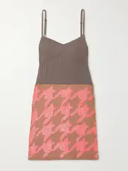 [Dries Van Noten] Dries Van Noten - Sequin-embellished Houndstooth Crepe De Chine Midi Dress - Light brown - FR 38 FR 38 Brown