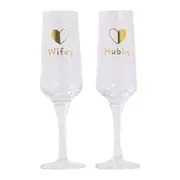2pc Splosh Wedding Wifey/Hubby Wine Drinking Glass Set w/ Decal 22cm Clear