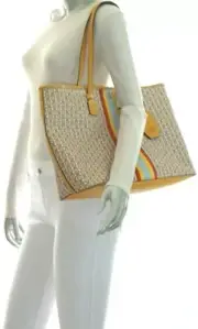 Tory Burch Gemini Link Matte Coated Canvas Top Zip Tote Bag Daylily Gemini Link