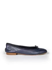 Navy Leather Interlocking CC Logo Ballet Flats