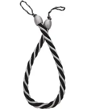 PAIR 2 pieces Curtain Tie Backs rope twist - Black / Silver 85cm