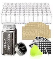 Glass Spice Jars with 703 Spice Labels, Chalk Marker and Funnel Complete 42