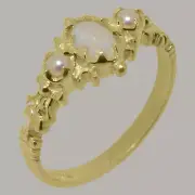 Solid 18k Yellow Gold Natural Opal & Cultured Pearl Womens Trilogy Ring
