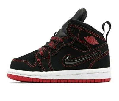 Nike Jordan 1 Mid Fearless TD Baby Shoes CU6619-062 Black Red White NEW IN BOX