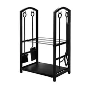 Large Steel Firewood Rack with Fireplace Tool Holder