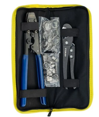 EFIELD Pex Cinch Crimping Tool & Pipe Cutter +40 SS Clamps with Canvas Bag
