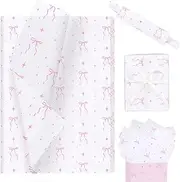 Pineraap 100 Sheets Pink Bow Tissue Paper, Cute Bowknot Printed Gift Wrap Tissue Paper Decorative Art Paper for Gift Packing Coquette Birthday Wedding Party DIY Crafts, 14 x 20 Inch