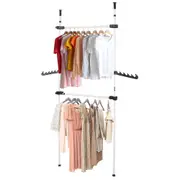 Heavy Duty Movable Garment Rack DIY Coat Hanger Clothes Wardrobe 2 Poles 2 Bars