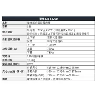 【Panasonic 國際牌】NB-F3200 32L 雙溫控烤箱