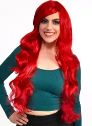 Ariel Extra Long Bright Red Wavy Curls Womens Costume Wig