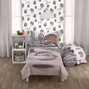 Star Wars The Mandalorian The Child Green, Tan, White 4 Piece Toddler Bed Set - Comforter, Fitted Bottom Sheet, Flat Top Sheet, Riversible Pillowcase