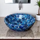 24" Luxury Blue Agate Stone Sink Handmade Gemstone Vanity Bowl for Bathroom Deco