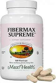 Maxi Health Fibermax Supreme - Psyllium Husk & Flax Bran - Constipation Help - 180 Capsules - Kosher
