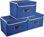 3 Pack Foldable Storage Bins Boxes with Lids and Handles Baskets Linen Organizer