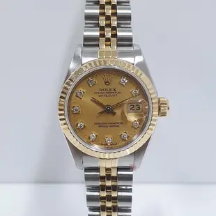 ROLEX勞力士 69173 Datejust 蠔式女錶 經典款式 金色十鑽面盤 錶徑26 自動上鍊 大眾當舖L642