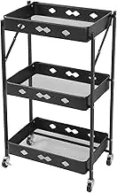 LOCADENCE 3 Tier Rolling Utility Cart, Carbon Steel Organization Cart with 4 Wheels, Foldable Mobile Utility Cart Kitchen Storage Shelving for Living Room Office