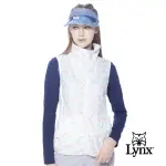 【LYNX GOLF】女款滿版LYNX英文草寫字樣印花剪裁配布設計無袖背心(白色)