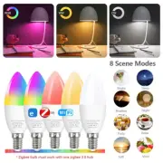 1-3X Wifi Zigbee E14 Smart LED Light Bulb RGB+CCT Candle Lamp With Alexa Google