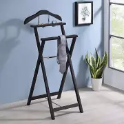 Kings Brand Furniture - Foldable Wood Suit Valet Rack Stand Organizer, Walnut