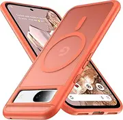 FNDMIL [NO.1 Magnetic for Google Pixel 8a Case with Mag-Safe[Military Grade Drop Tested][Translucent Matte][Anti-Fingerprint] Slim Hard Case Soft Silicone Bumper for Google Pixel 8a Phone Case,Orange