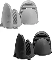 HAIKING Mini Silicone Oven Mitts, 4 PCS Black and Grey Shark Shaped Pinch Oven Mitts for Cooking, Baking, Grilling (9 x 10cm/3.54 x 3.93in)