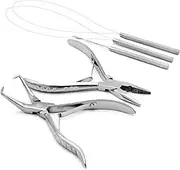 Professional Hair Extension & Beading Tool Kit Remove Plier Set for beads (4 Piece) I-Link Micro Ring Loop Needle Pulling Hook Threader Wire for Silicone Rings (Silver)