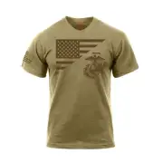 US Flag Usmc Eagle Globe & Anchor T Shirt Tshirt Coyote USA Flag