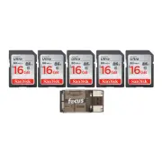 SanDisk Ultra 16GB Class SD Memory Card 5 Pack with High Speed USB Card Reader