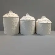 Ceramic Bisque Strawberry Embossed Set Of 3 Canisters Ready to Paint