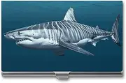 [VFMKT] Slim Metal Business Card Holder Portable Business Card Case Pocket Name Card Holder Great White Shark Wallet for Men Women Office Travel, style, One Size
