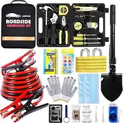 Emergency Roadside Toolkit - Multipurpose Emergency Pack Car Premium Road Kit Essentials Jumper Cables Set 11.8 Foot (Upgrade) Emergency Roadside Kit 124 Pieces