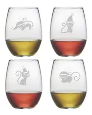 susquehanna Santa Claws Set of Four 21oz Stemless Wine Glasses