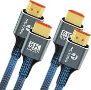 8K 4K HDMI Cable 0.5M 2 Pack, High Speed Braided HDMI to HDMI 2.1 Cord Supports 8K@60Hz,4K@120Hz 144Hz 48Gbps Compatible with Roku TV/PS5/HDTV/Blu-ray