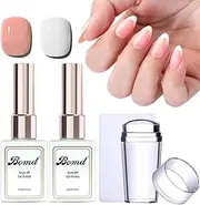 Gel Nail Polish Kit for French Tips, Sheer Pink & White Nail Polish, French Manicure Set with Nail Stamper, Soak Off UV Nail Polish Manicure Tool for Women DIY at Home