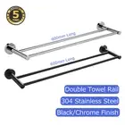 Double Towel Rail 600mm Black/Chrome Towel Holder Rack Stainless Steel Bathroom