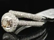 Brown Diamond Solitaire Round Bridal Set Yellow Gold Wedding Engagement Ring