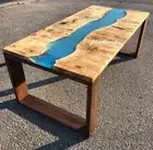 Walnut Epoxy Resin Table Live Edge Custom Order Table Top For Restaurant & Bar